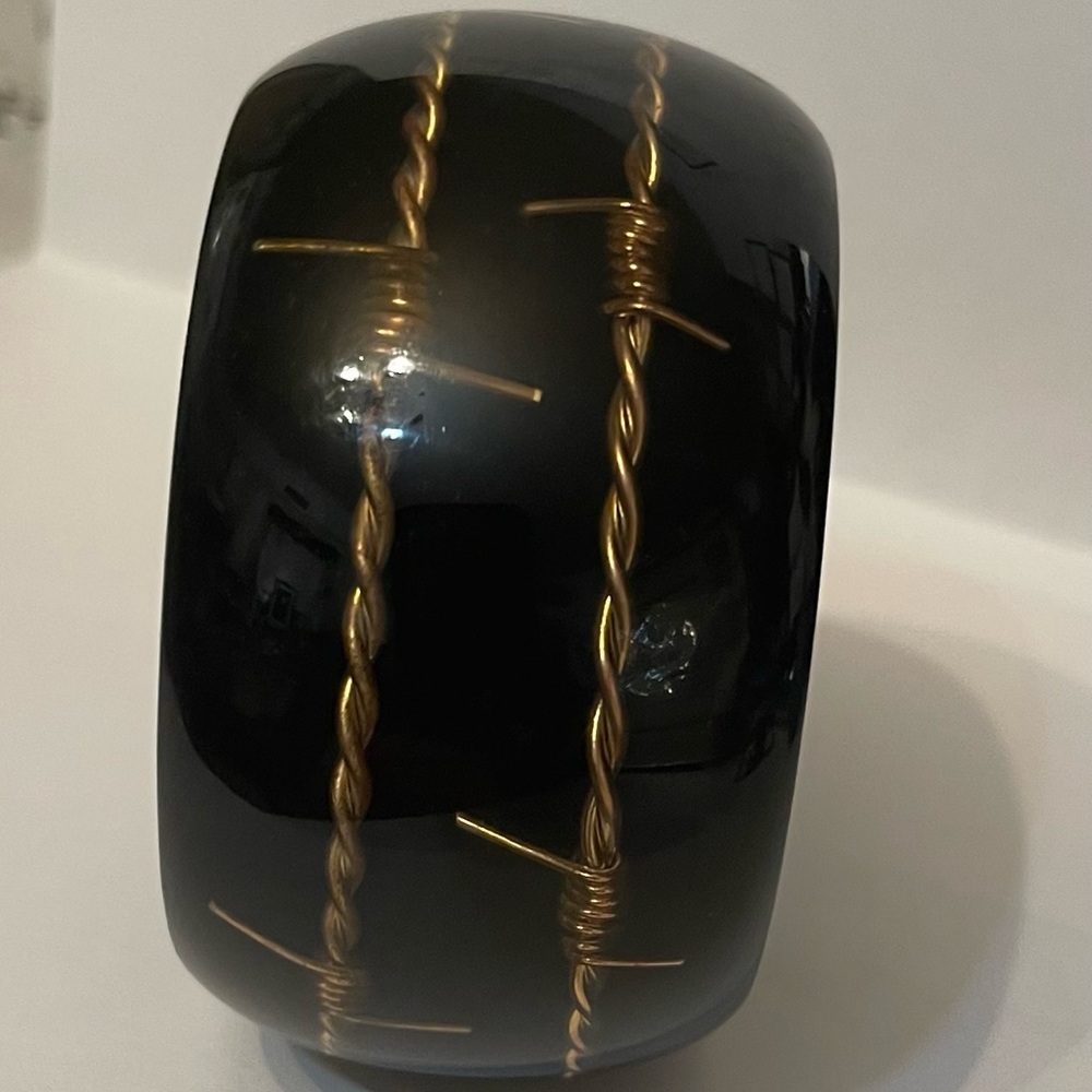 Luc Kieffer Style Bracelet French Luxury Bangle Black Lucite Resin
